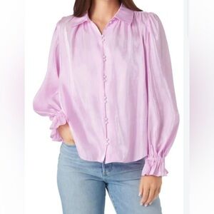 CROSBY Mollie Burch Light Pink Neil top Blouse long sleeve button front blossom